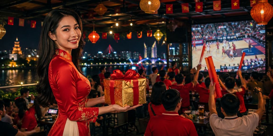 Người chơi tại Hà Nội đặt cược bóng rổ với trang phục truyền thống Việt Nam